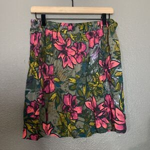 French Connection Skirt Women’s Medium M Pink Green Floral Elastic Waist Pockets